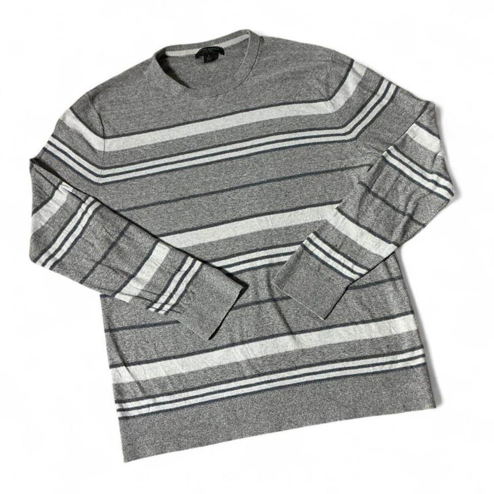 Banana Republic Mens Silk Linen Striped Crewneck Sweater Old Money White L